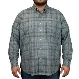 Jos A Bank Mens Shirt 2XLT Glen Plaid Button Up 100% Cotton Traditional Fit Gree